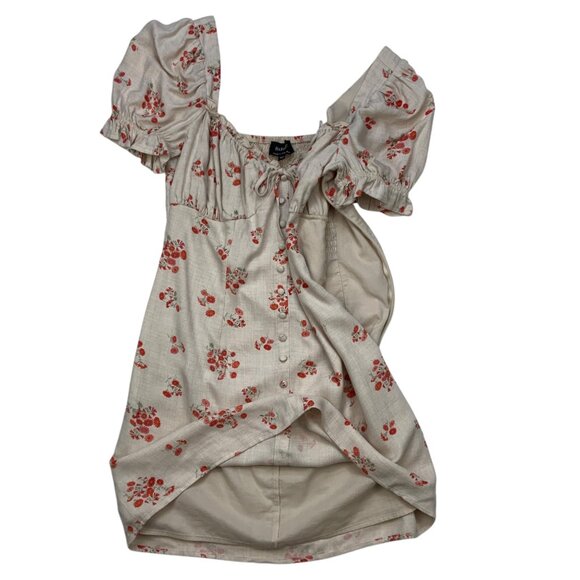 Bardot Lucinta Mini Dress 8 M Beige Floral Puff Sleeve Bohemian Spring Summer - Picture 6 of 12
